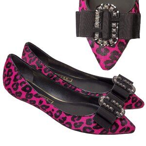 MARC JACOBS SHOES BALLERINA FLATS ANIMAL PRINT CALF HAIR w BOW sz 37.5 7.5
